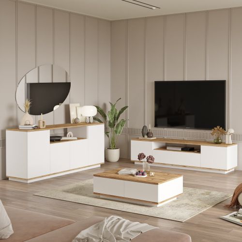 Set Mobili da Soggiorno Marrone Rovere Nodi Bianco Modulabile 7 Ripiani, 9 Ante - Robella