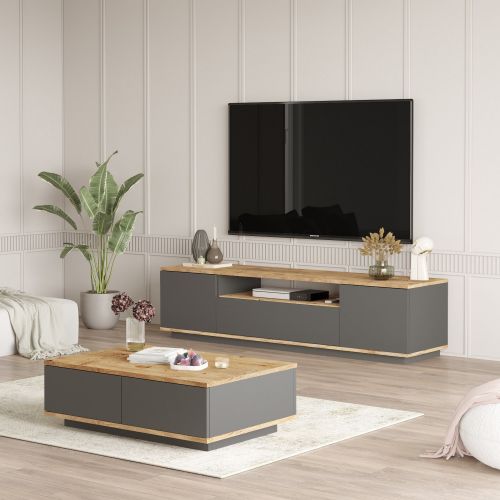 Set Mobili da Soggiorno Marrone Rovere Nodi Nero Modulabile 2 Ripiani, 5 Ante - Nativo