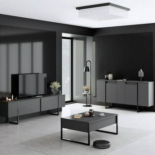 Set Mobili da Soggiorno Nero Antracite Modulabile 4 Ripiani, Apertura Battente, a Ribalta - Pignano