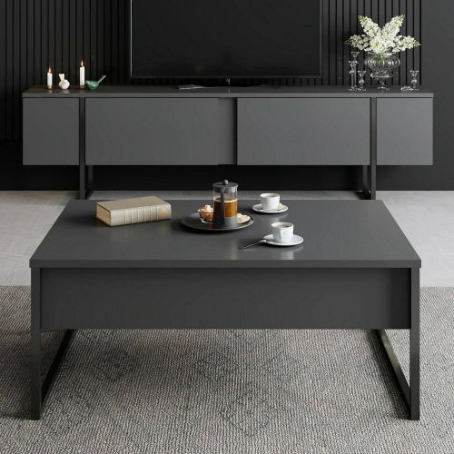 Set Mobili da Soggiorno Nero Antracite Modulabile Apertura a Ribalta, 2 Ante - Mornasco