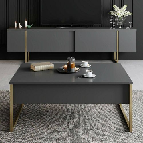 Set Mobili da Soggiorno Nero Antracite oro Modulabile 2 Ante, 2 Vani - Mornasco