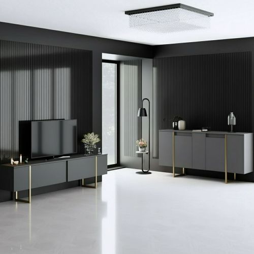 Set Mobili da Soggiorno Nero Antracite oro Modulabile 4 Ripiani, Apertura Battente, a Ribalta - Pignano