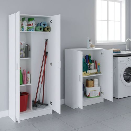 Set Mobili per Lavanderia Bianco 4 Ripiani 7 Vani, Apertura Battente - Ornago