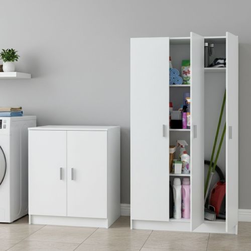 Set Mobili per Lavanderia Bianco 6 Ripiani 8 Vani, Apertura Battente - Fenis