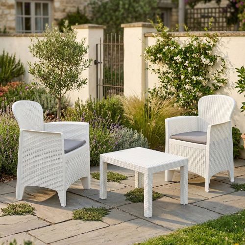 Set salotto cortile economico 2 posti e 1 tavolo bianco - Aneta