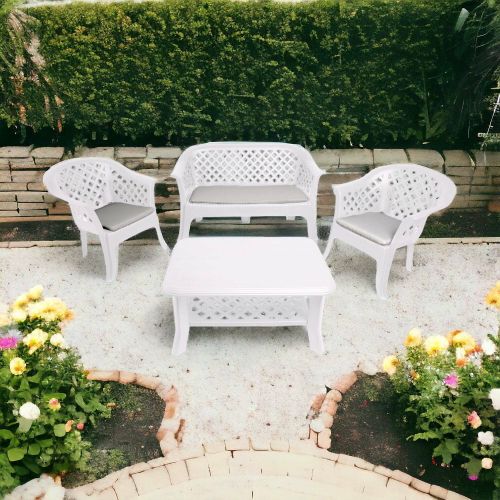 Set salotto da esterno Adone, 100% Made in Italy, Bianco