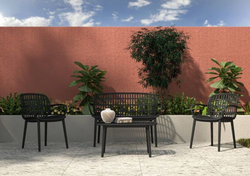 Set salotto da esterno Arbia, Salottino outdoor, Set da balcone o giardino, Composizione soggiorno per esterni, Made in Italy, Antracite
