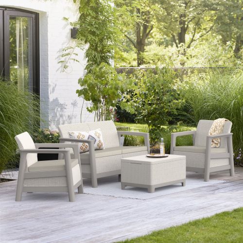 Set Salotto da Esterno Beige 4 Posti un Tavolino, Resistente ai Raggi uv Impermeabile - Grafton