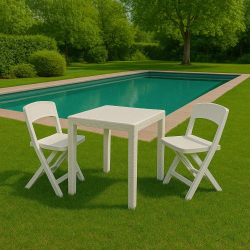 Set Salotto da Esterno Bianco 2 Posti un Tavolino, Impermeabile Made in Italy - Sanzeno