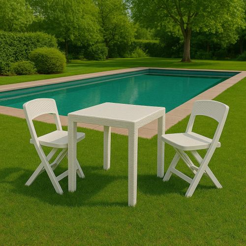 Set Salotto da Esterno Bianco 2 Posti un Tavolino, Impermeabile Made in Italy - Sanzeno