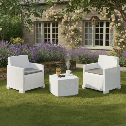 Set Salotto da Esterno Bianco 2 Posti un Tavolino, Made in Italy - Ari