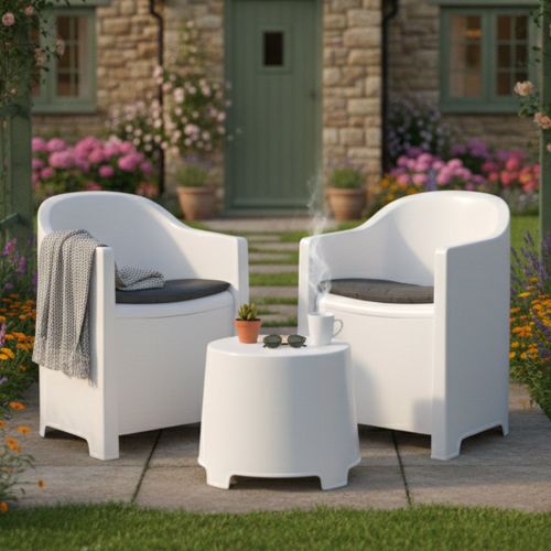 Set Salotto da Esterno Bianco 2 Posti un Tavolino, Made in Italy - Artax