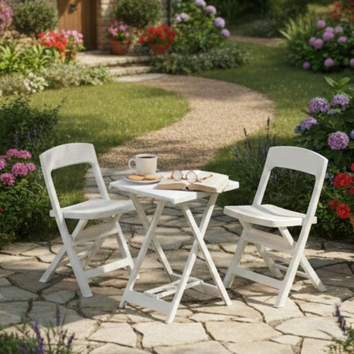 Set Salotto da Esterno Bianco 2 Posti un Tavolino, Made in Italy - Cassville