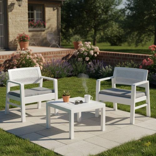 Set Salotto da Esterno Bianco 2 Posti un Tavolino, Made in Italy - Floritan