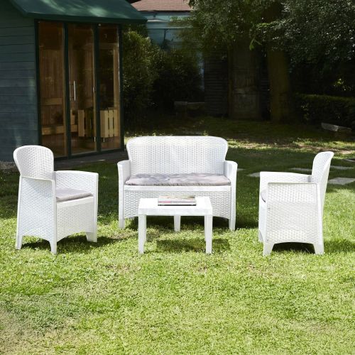 Set Salotto da Esterno Bianco 4 Posti un Tavolino, Impermeabile Idrorepellente - Alesandro