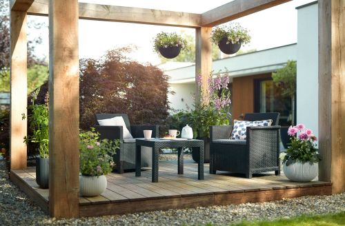 Set salotto da esterno Caluso, Salottino outdoor, Set da balcone o giardino, Composizione soggiorno per esterni, 65x63 h74 cm, Antracite
