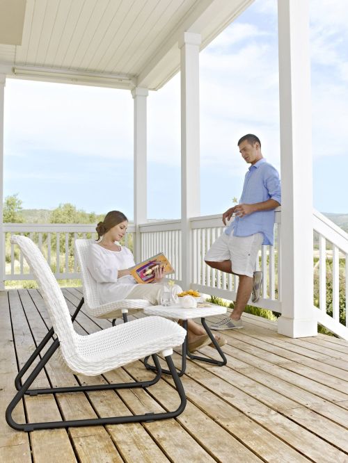 Set salotto da esterno Cambiano, Salottino outdoor, Set da balcone o giardino, Composizione soggiorno per esterni, 78x54 h79 cm, Bianco