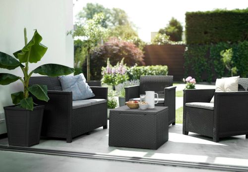 Set salotto da esterno Capalbio, Salottino outdoor da balcone o giardino, Set soggiorno per esterni, Antracite, Sofà 2 posti