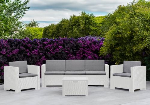 Set salotto da esterno Cerere, Salottino outdoor, Set da balcone o giardino, Composizione soggiorno per esterni, Made in Italy, Bianco