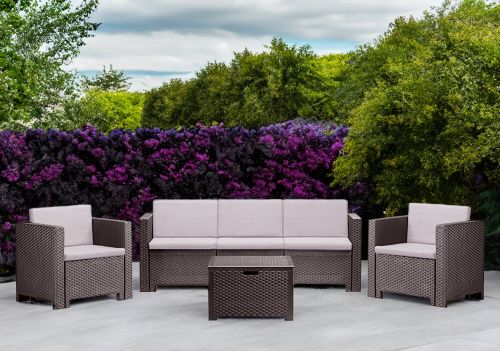 Set salotto da esterno Cerere, Salottino outdoor, Set da balcone o giardino, Composizione soggiorno per esterni, Made in Italy, Marrone