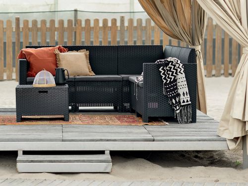 Set salotto da esterno Eris, Set da giardino con cuscini, Salottino indoor e outdoor effetto rattan, 100% Made in Italy, Antracite