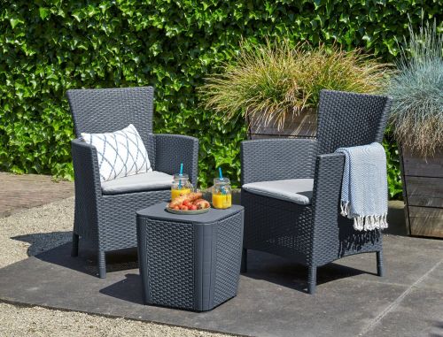 Set salotto da esterno Forano, Salottino outdoor, Set da balcone o giardino, Composizione soggiorno per esterni, 62x60 h89 cm, Antracite