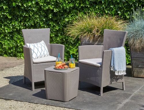 Set salotto da esterno Forano, Salottino outdoor, Set da balcone o giardino, Composizione soggiorno per esterni, 62x60 h89 cm, Tortora