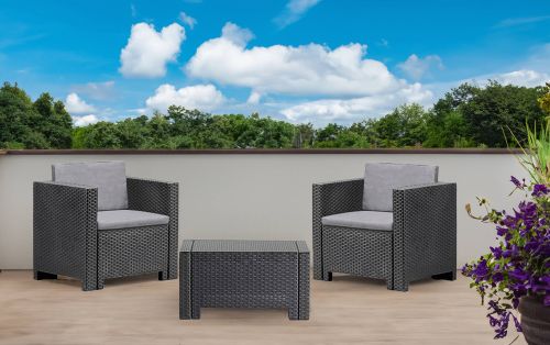 Set salotto da esterno Ganimede, Salottino outdoor, Set da balcone o giardino, Composizione soggiorno per esterni, Made in Italy, Antracite