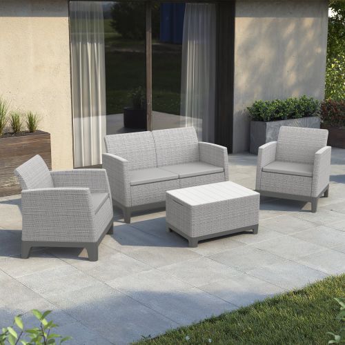 Set Salotto da Esterno Grigio 4 Posti un Tavolino, Resistente ai Raggi uv Impermeabile - Granite