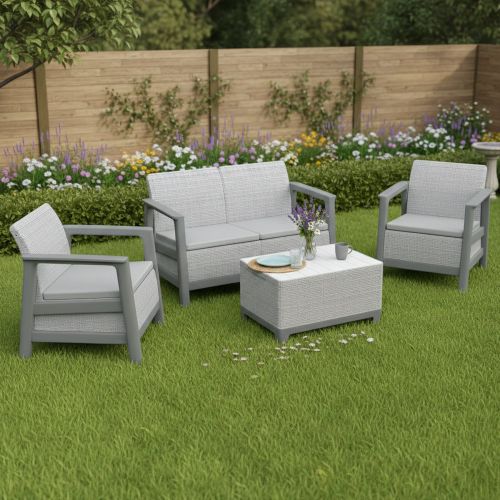 Set Salotto da Esterno Grigio Chiaro 4 Posti un Tavolino, Resistenti ai Raggi uv - Grafton