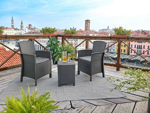 Set salotto da esterno Jupiter, Set da giardino con cuscini, Salottino indoor e outdoor effetto rattan, 100% Made in Italy, Antracite