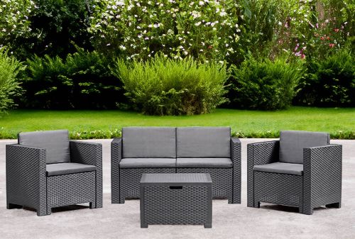 Set salotto da esterno Kuiper, Salottino outdoor, Set da balcone o giardino, Composizione soggiorno per esterni, Made in Italy, Antracite