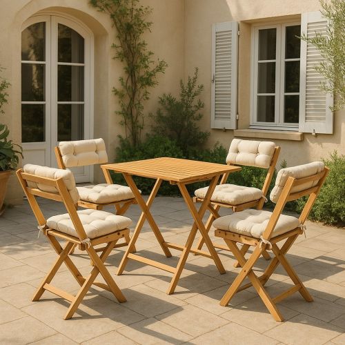 Set salotto da esterno Lich, Salottino outdoor, Set da balcone o giardino, Composizione soggiorno per esterni, Crema