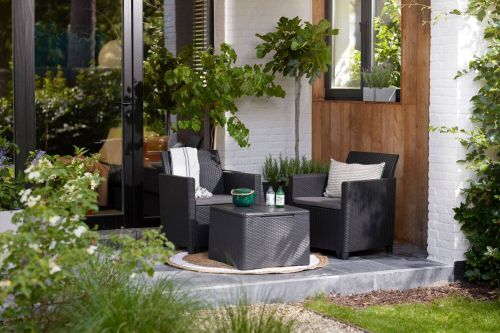 Set salotto da esterno Limena, Salottino outdoor, Set da balcone o giardino, Composizione soggiorno per esterni, 64x65 h74 cm, Antracite