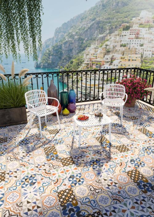 Set salotto da esterno Marineo, Salottino outdoor, Set da balcone o giardino, Composizione soggiorno per esterni, Made in Italy, Bianco