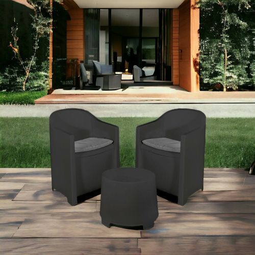 Set salotto da esterno Milazzo, Composizione da giardino con 2 poltrone e 1 tavolino, Salottino indoor e outdoor con cuscini, 100% Made in Italy, Antracite