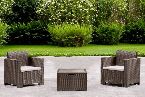 Set salotto da esterno Neptune, Salottino outdoor, Set da balcone o giardino, Composizione soggiorno per esterni, Made in Italy, Tortora