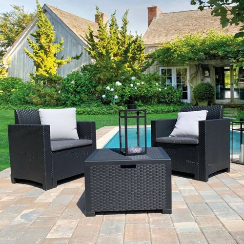 Set salotto da esterno Neptune, Set da giardino con cuscini, Salottino indoor e outdoor effetto rattan, 100% Made in Italy, Antracite