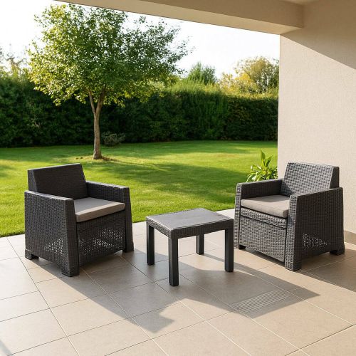 Set Salotto da Esterno Nero Antracite 2 Posti un Tavolino, Cuscini Inclusi - Rosta