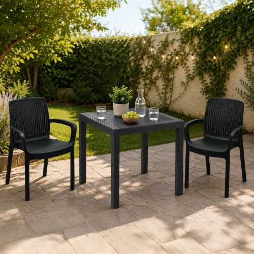 Set Salotto da Esterno Nero Antracite 2 Posti un Tavolino, Impermeabile Idrorepellente Made in Italy - Matali