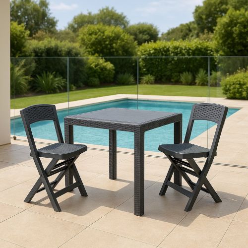 Set Salotto da Esterno Nero Antracite 2 Posti un Tavolino, Impermeabile Made in Italy - Sanzeno