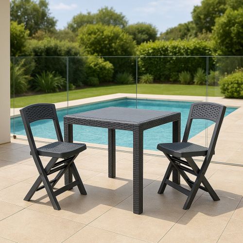 Set Salotto da Esterno Nero Antracite 2 Posti un Tavolino, Impermeabile Made in Italy - Sanzeno