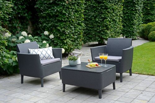 Set Salotto da Esterno Nero Antracite 2 Posti un Tavolino, Tavolo Tavolino Contenitore - Granbyy