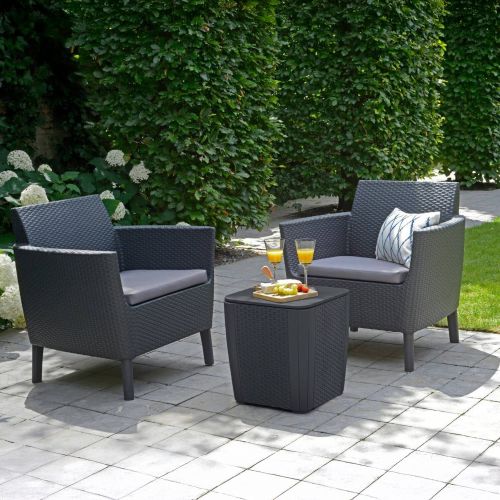 Set Salotto da Esterno Nero Antracite 2 Posti un Tavolino, Tavolo Tavolino Contenitore - Granbyyaan