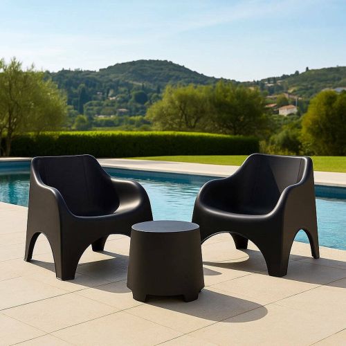 Set Salotto da Esterno Nero Antracite 2 Posti un Tavolino, Tavolo Tavolino - Cormons