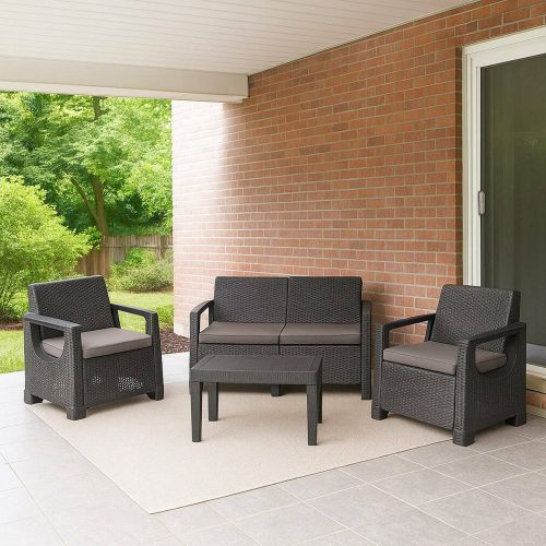 Set Salotto da Esterno Nero Antracite 4 Posti un Tavolino, Cuscini Inclusi - Mioglia