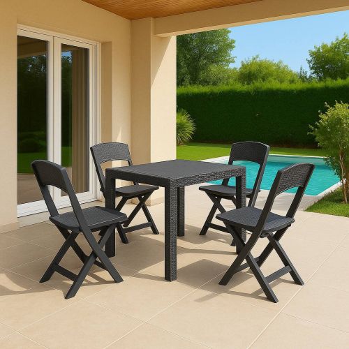 Set Salotto da Esterno Nero Antracite 4 Posti un Tavolino, Impermeabile Made in Italy - Sanzeno