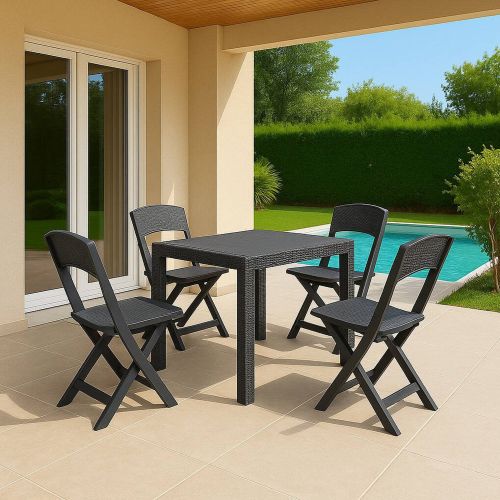 Set Salotto da Esterno Nero Antracite 4 Posti un Tavolino, Impermeabile Made in Italy - Sanzeno