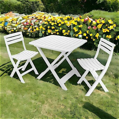 Set salotto da esterno Paterno', Set da giardino con 2 poltrone e 1 tavolo, Set da campeggio, 100% Made in Italy, Bianco