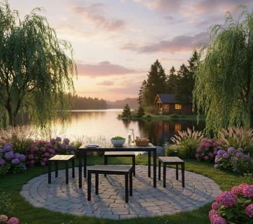 Set salotto da esterno Sanremo, Set da giardino con 1 tavolo rettangolare e 4 panchine, Set indoor e outdoor da Pic Nic, 100% Made in Italy, Antracite